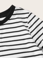 Lettuce Edge Striped Rib-knit Tee