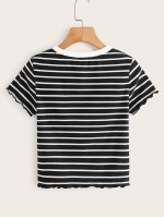 Lettuce Edge Striped Rib-knit Tee