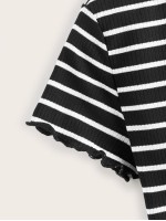 Lettuce Edge Striped Rib-knit Tee