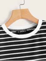 Lettuce Edge Striped Rib-knit Tee