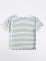 Ribbed Striped Lettuce-Edge Cropped Tee