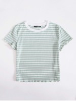 Ribbed Striped Lettuce-Edge Cropped Tee