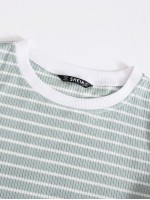 Ribbed Striped Lettuce-Edge Cropped Tee