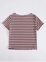 Ribbed Striped Lettuce-Edge Cropped Tee