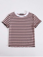 Ribbed Striped Lettuce-Edge Cropped Tee