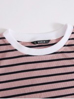 Ribbed Striped Lettuce-Edge Cropped Tee