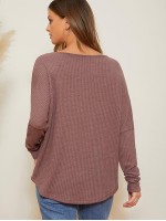 V-neck Drop Shoulder Waffle Knit Tee