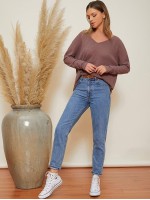 V-neck Drop Shoulder Waffle Knit Tee