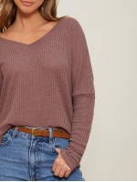 V-neck Drop Shoulder Waffle Knit Tee