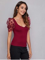 Sweetheart Neck Dobby Mesh Sleeve Top