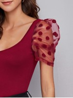 Sweetheart Neck Dobby Mesh Sleeve Top