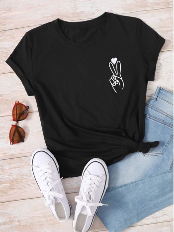 Gesture And Letter Graphic Tee