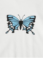 Butterfly Print Contrast Lettuce Edge Top