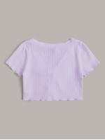 Lettuce Edge Button Up Rib-knit Crop Tee