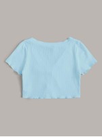 Button Front Rib-knit Crop Tee