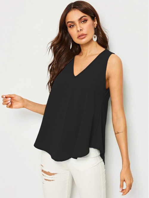 V-neck High-low Hem Swing Top