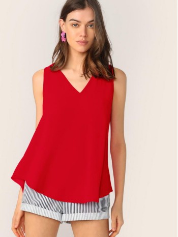 V-neck High-low Hem Swing Top