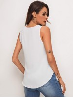 V-neck Curved Hem Flowy Top