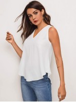 V-neck Curved Hem Flowy Top