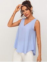 V-neck Curved Hem Flowy Top