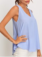 V-neck Curved Hem Flowy Top