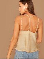 Double Strappy Draped Neck Satin Top