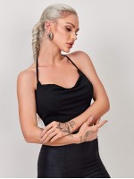 Draped Neck Lettuce Trim Hanky Hem Halter Top