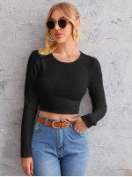 Tie Back Rib-knit Crop Tee