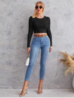 Tie Back Rib-knit Crop Tee