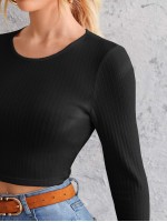 Tie Back Rib-knit Crop Tee