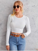 Tie Back Rib-knit Crop Top