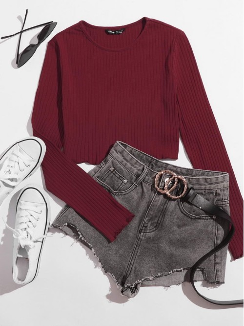 Lettuce Edge Rib-knit Crop Top