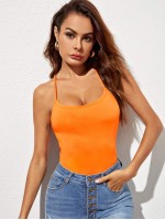 Neon Orange Lace Up Back Cami Top