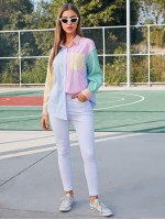 Collared Pocket Front Colorblock Striped Blouse