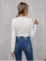 Mock Neck Cross Wrap Crop Tee