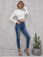 Mock Neck Cross Wrap Crop Tee