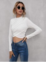 Mock Neck Cross Wrap Crop Tee