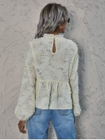 Fuzzy Frill Neck Ruffle Hem Blouse