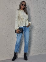 Fuzzy Frill Neck Ruffle Hem Blouse