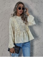 Fuzzy Frill Neck Ruffle Hem Blouse