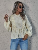 Fuzzy Frill Neck Ruffle Hem Blouse