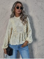 Fuzzy Frill Neck Ruffle Hem Blouse