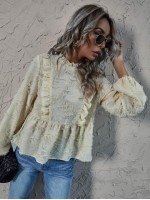 Fuzzy Frill Neck Ruffle Hem Blouse