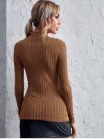 Mock-neck Cable Knit Fitted Tee