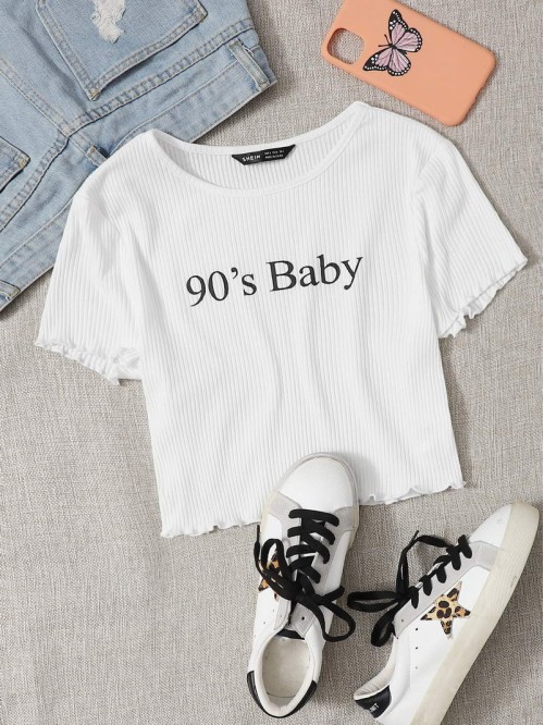 Ribbed 90s Baby Graphic Cropped Tee