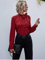 Tie Neck Button Front Blouse