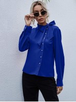 Tie Neck Button Front Blouse