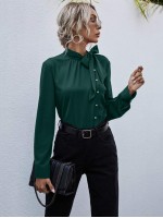 Tie Neck Button Front Blouse