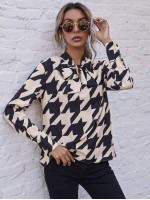 Tie Neck Houndstooth Top