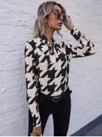 Tie Neck Houndstooth Top